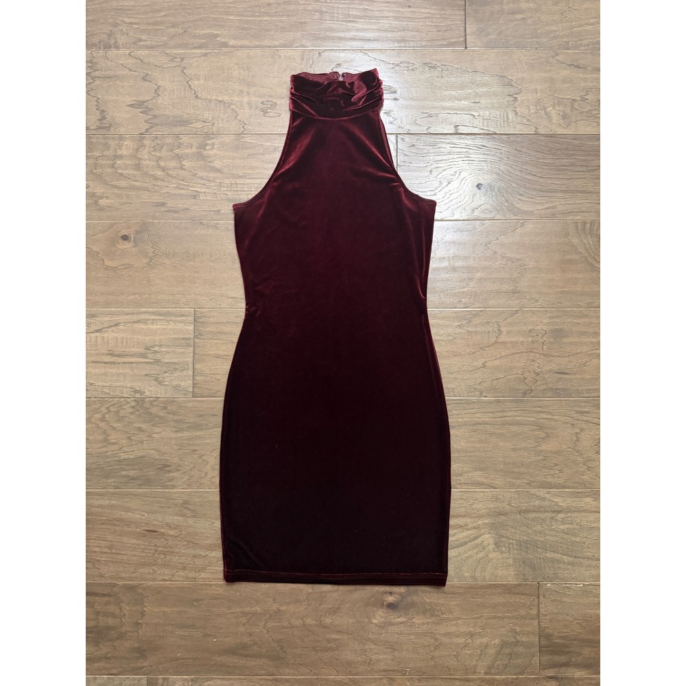 1.STATE Mini Dress Womens XS Burgundy Velvet Solid Bodycon Halter Party Cocktail
